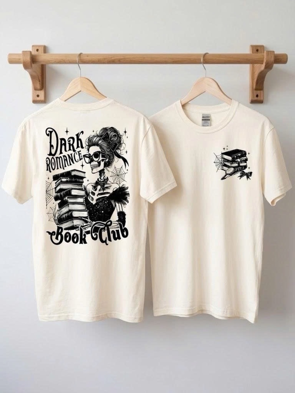 Dark Romance Book Club T-Shirt Skeleton Reader BookTok Graphic Tee Ivory Cream